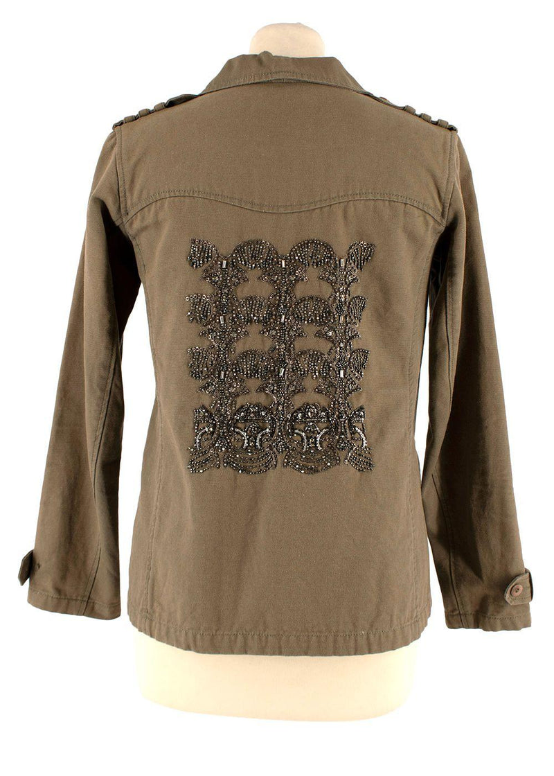 Balmain Khaki Embellished Cotton Military Jacket
