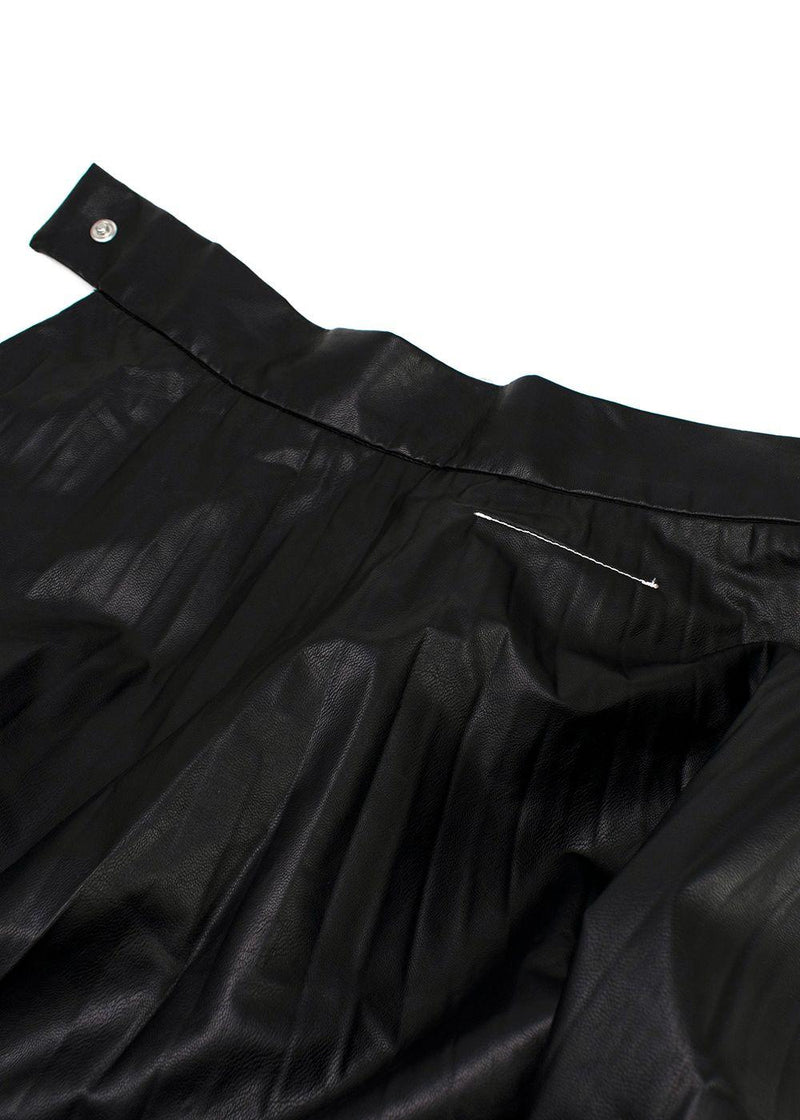 MM6 Maison Martin Margiela Black Faux Leather Pleated Midi Skirt