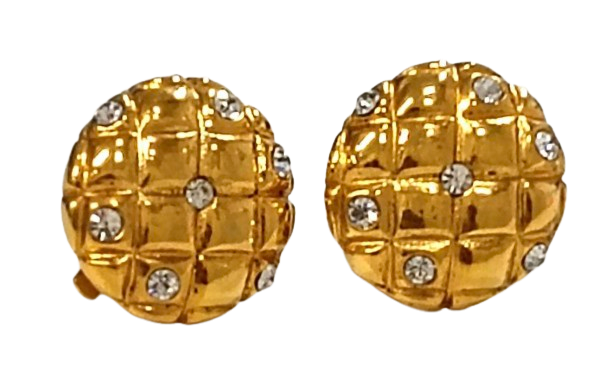 Chanel Vintage Gold Metal and Rhinestone Clip Earrings