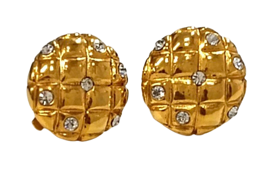 Chanel Vintage Gold Metal and Rhinestone Clip Earrings