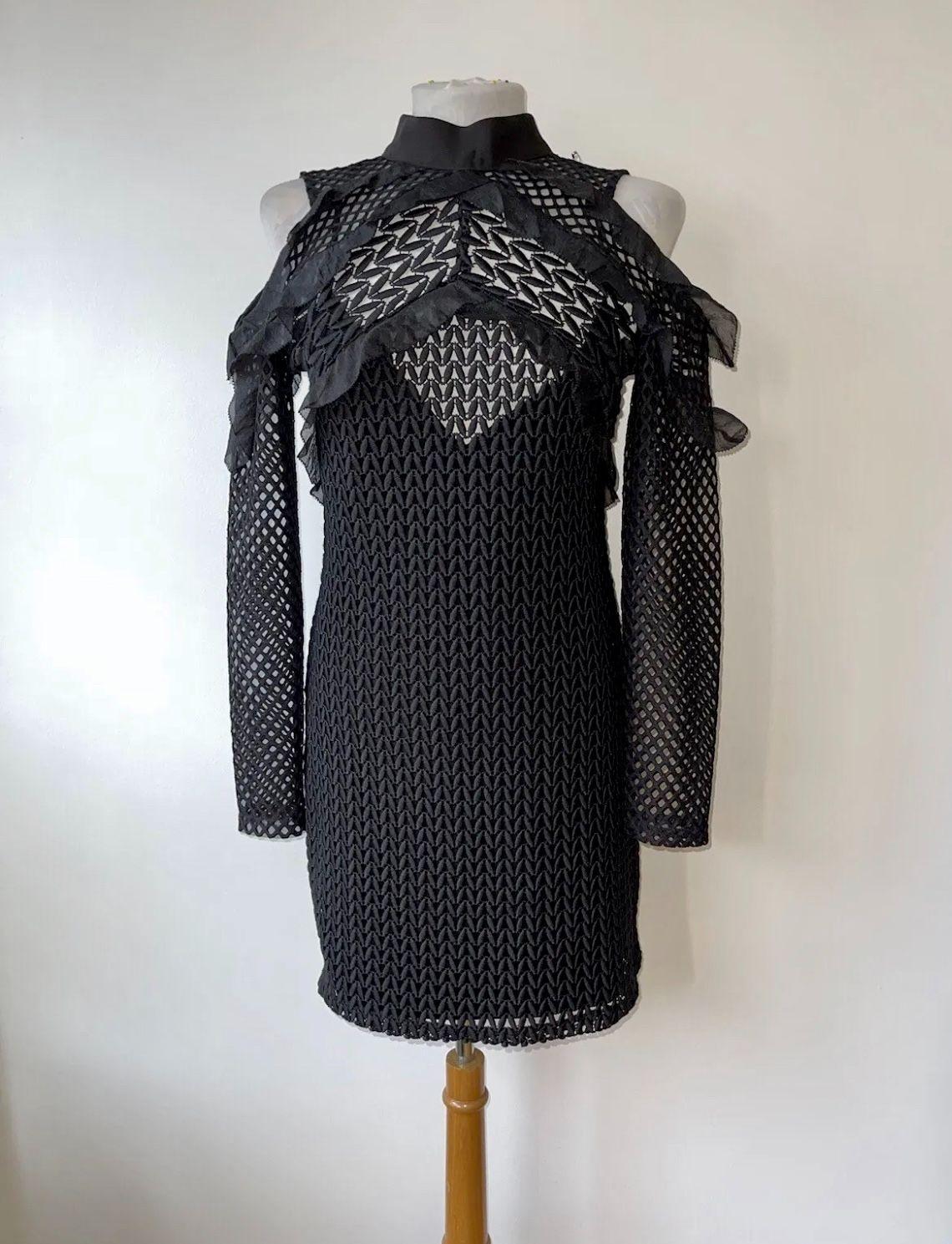 black lace embroidery cold-shoulder dress