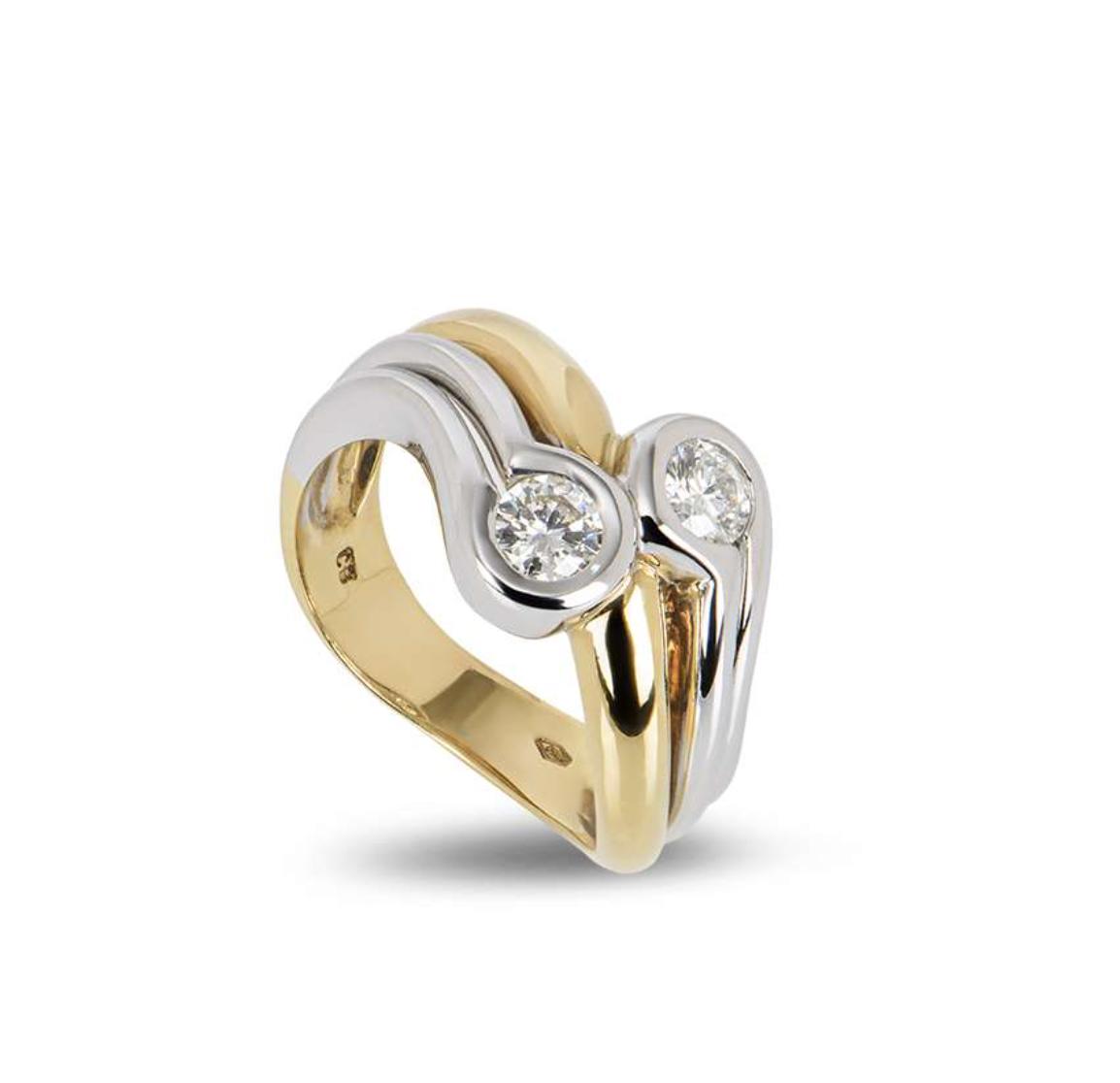 18ct yellow gold, white gold & white diamond dress ring 52EU