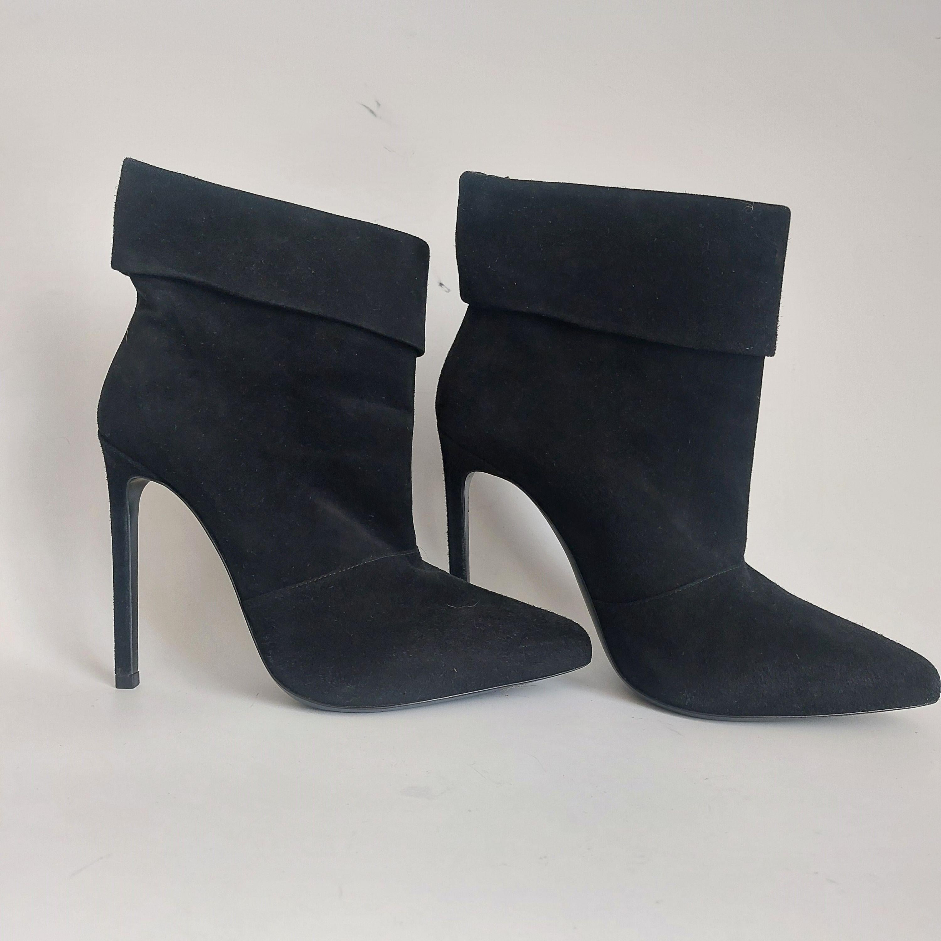 Saint Laurent Black Suede Fold Over Ankle Boots