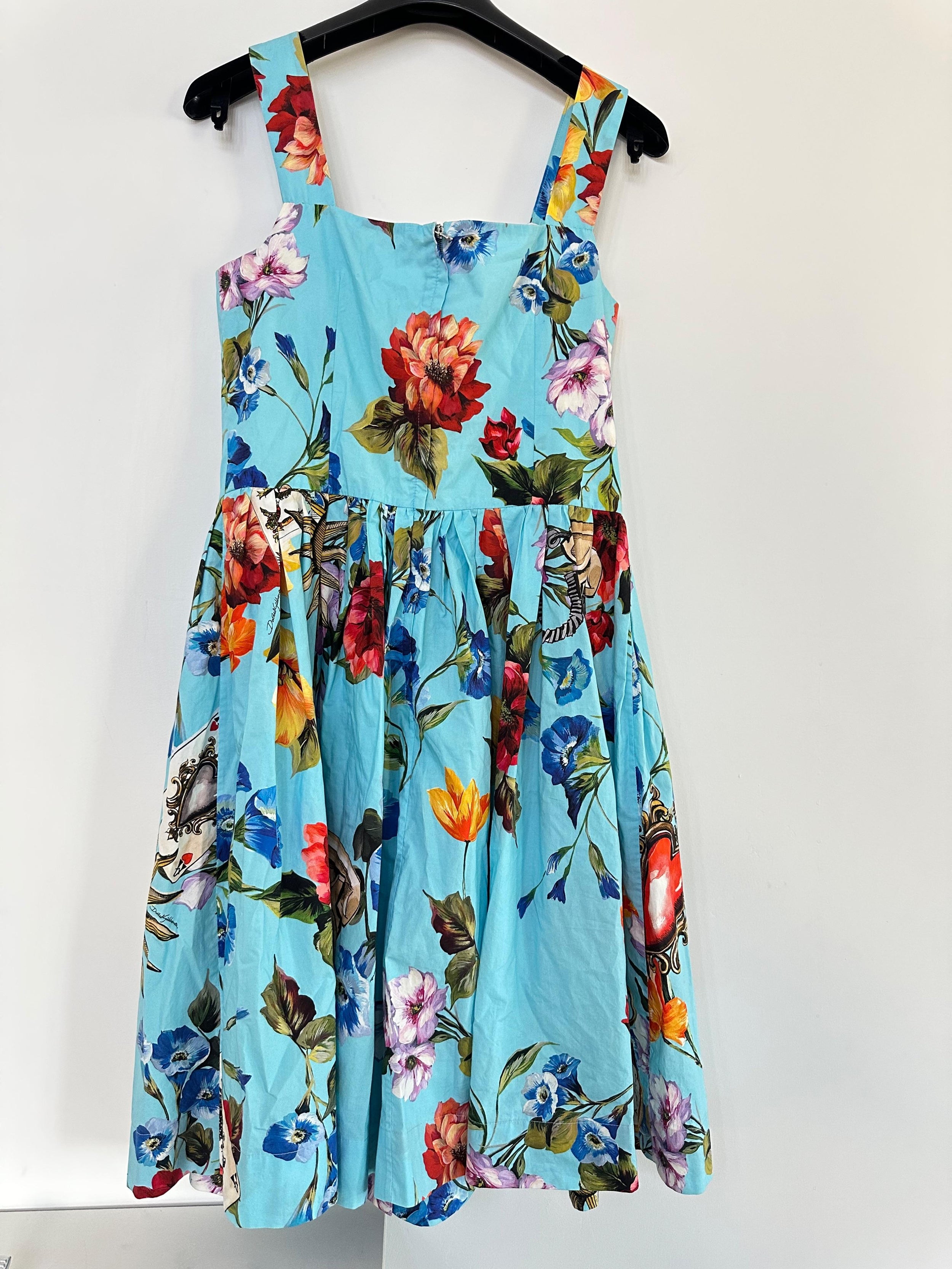Blue Floral Print Cotton-poplin Dress