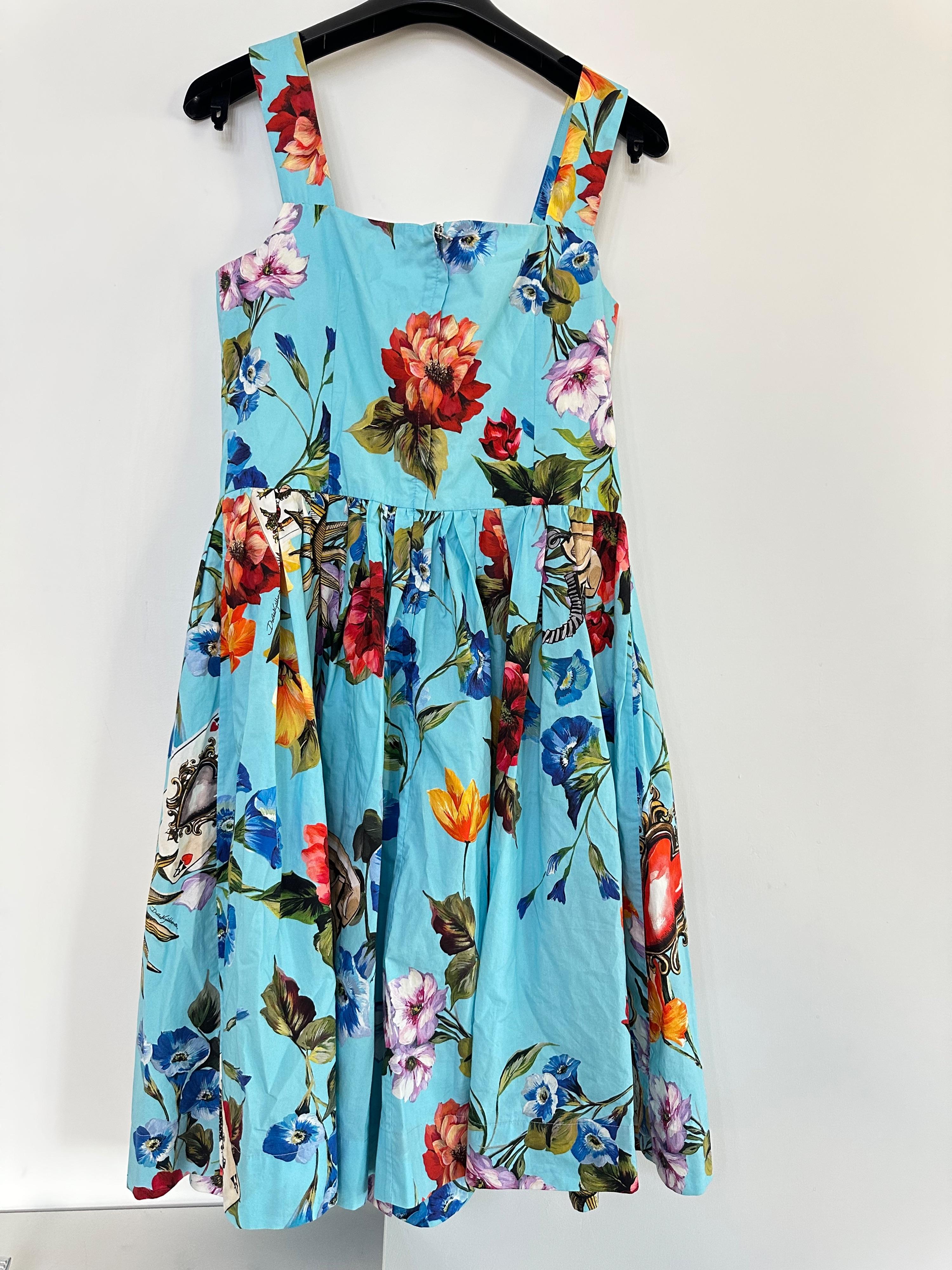 Blue Floral Print Cotton-poplin Dress