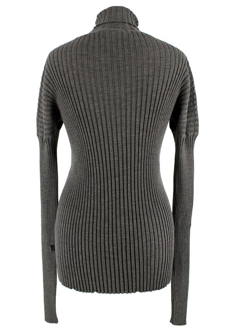 Bottega Veneta Grey Ribbed Knit Turtleneck Top