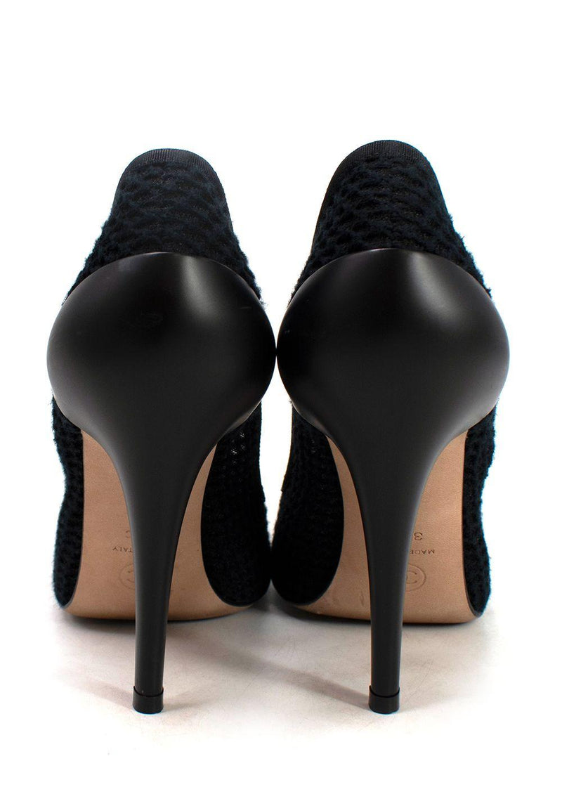 Chanel Black Crochet Floral Applique Heels