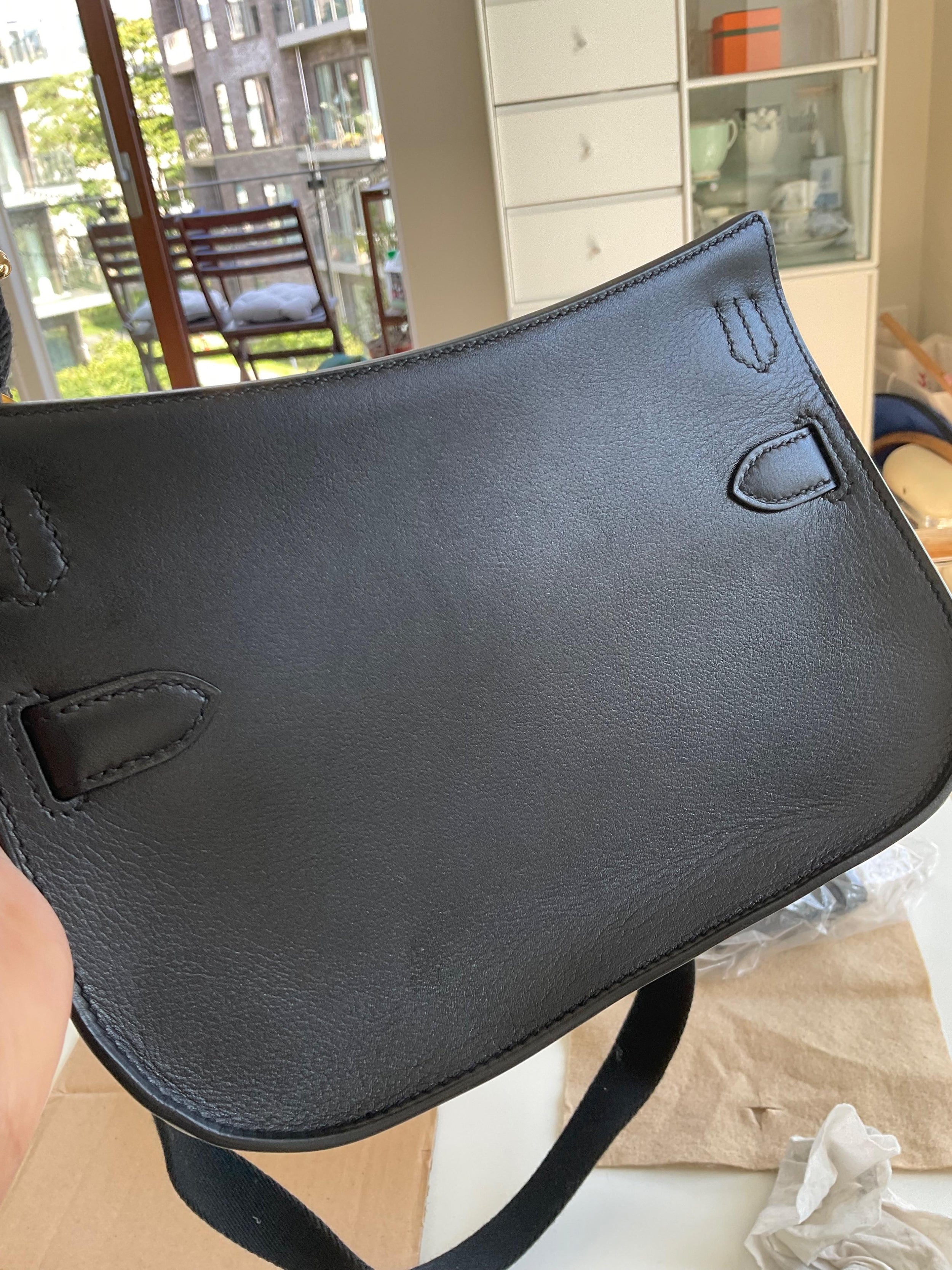 Hermes Black Evergrain  Leather Mini Jypsiere with Gold Hardware