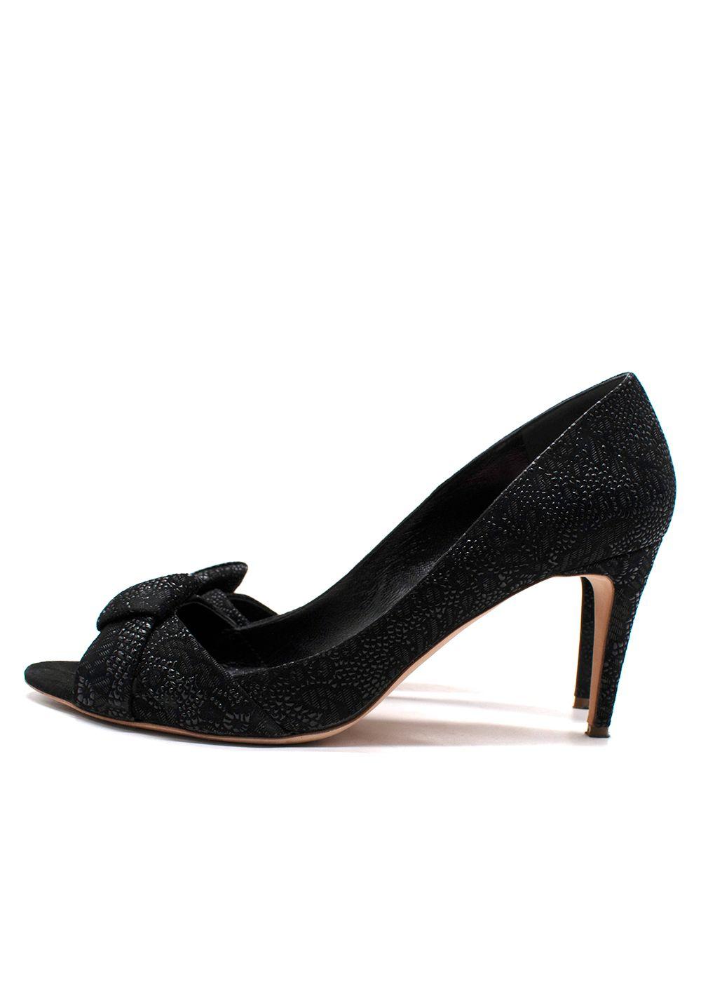 Rupert Sanderson Black Peep Toe Mid Heel Pumps
