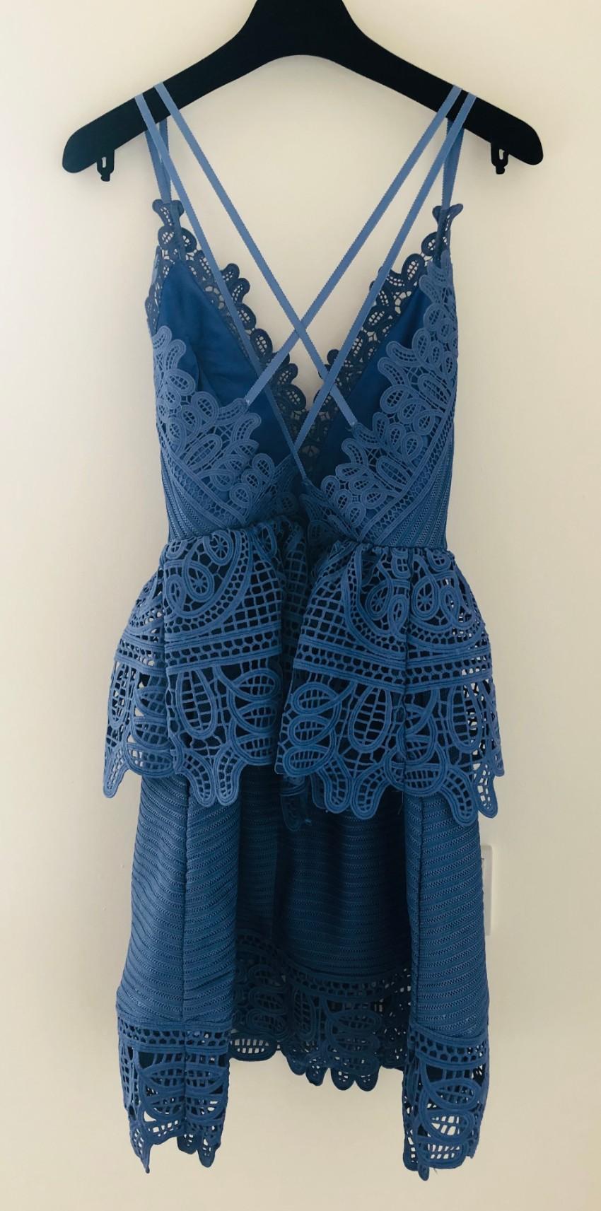Self Portrait Cornflower Blue Lace Trim Mini Dress