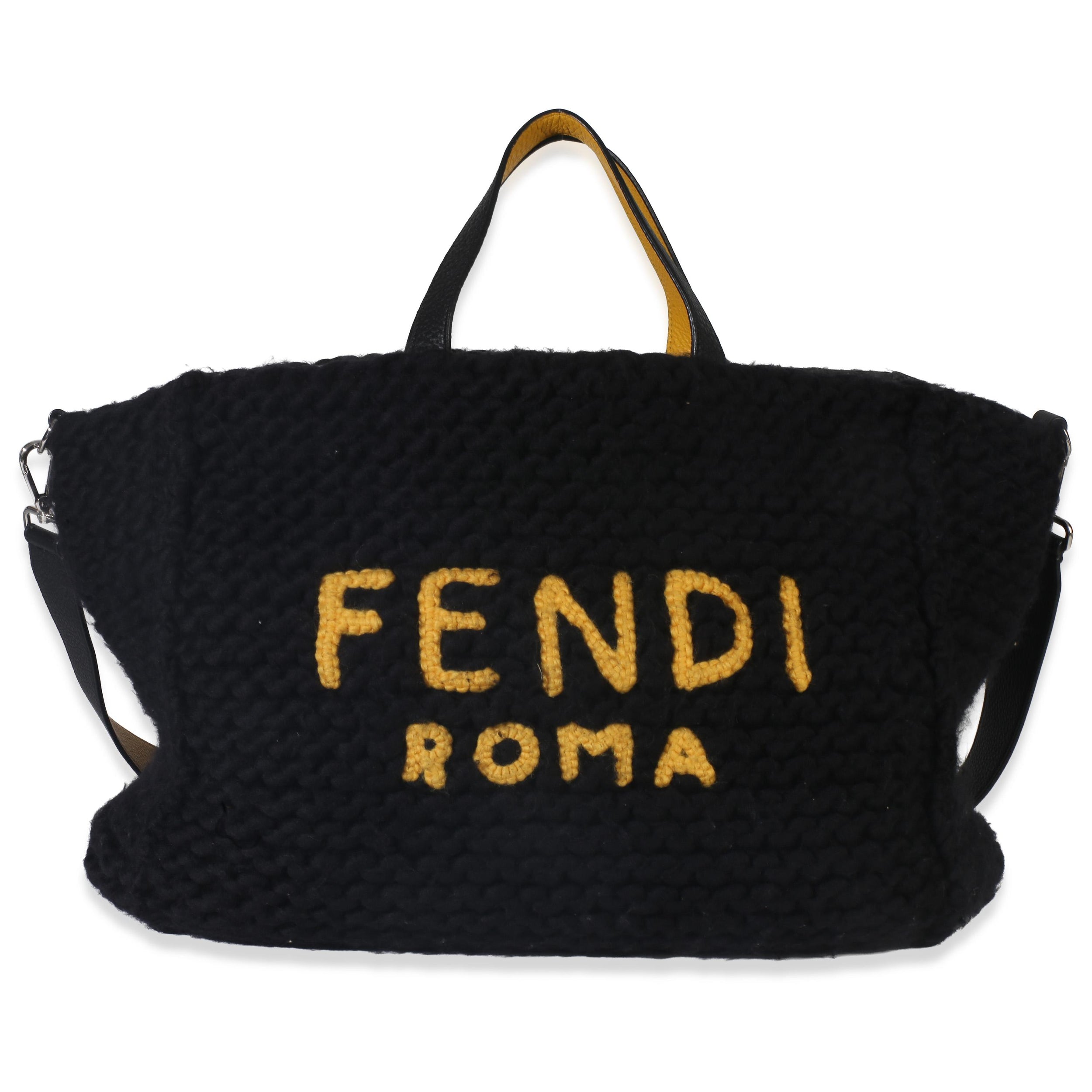 Fendi  Black Wool Logo Tote