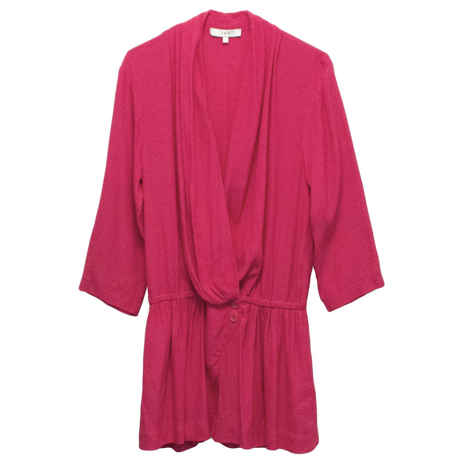 Iro Crossover Hot Pink Rayon Playsuit with Cropped Sleeves