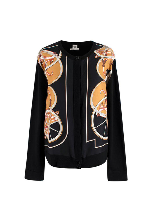 Hermes Black Patterned Silk Twillaine Cardigan