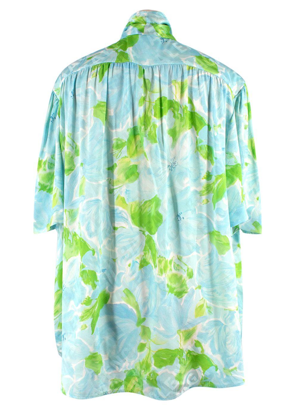 Balenciaga Blue and Green Silk Blouse