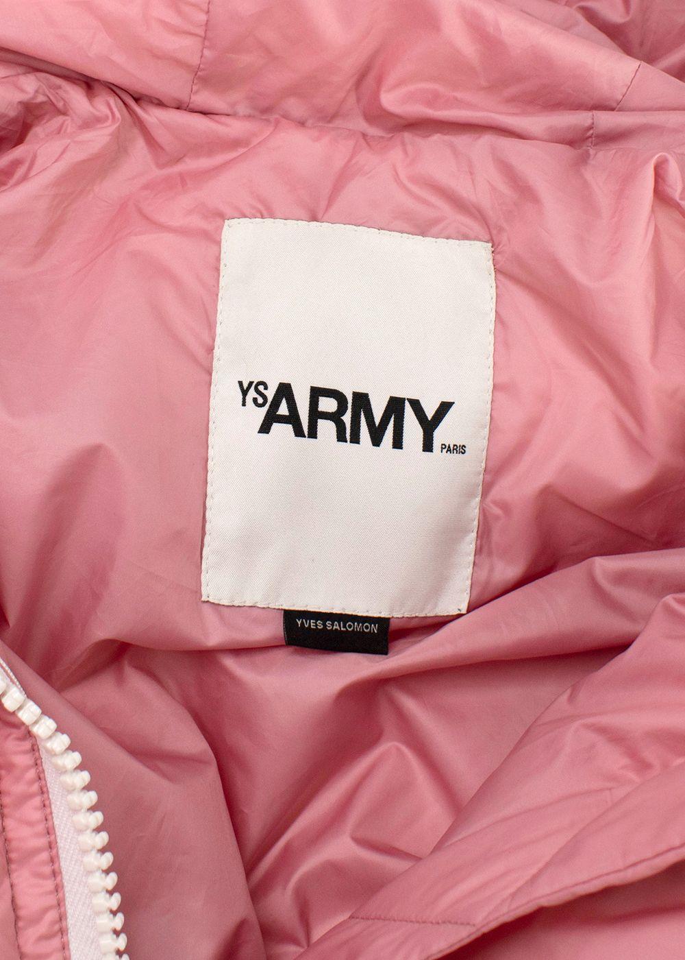 Yves Salomon Army Pink Puffer Jacket with White Fur Trim