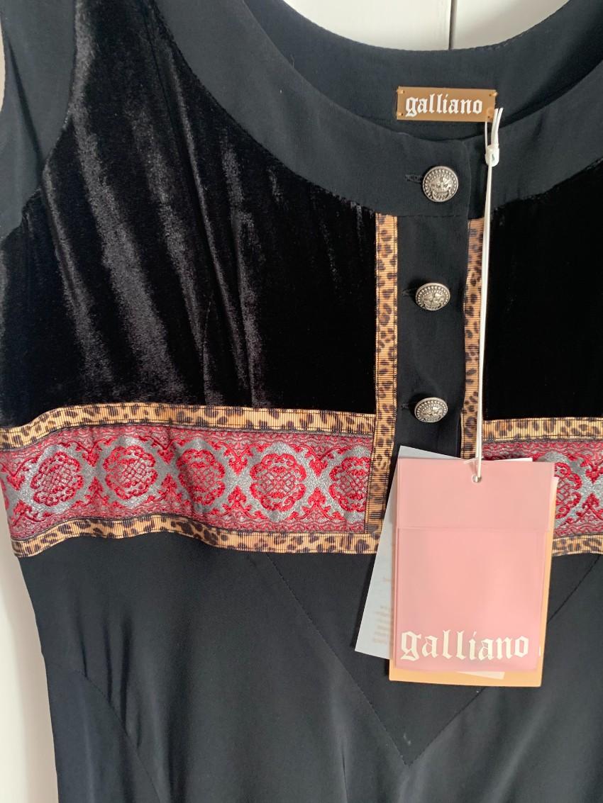Galliano Black Satin Embroidered Dress