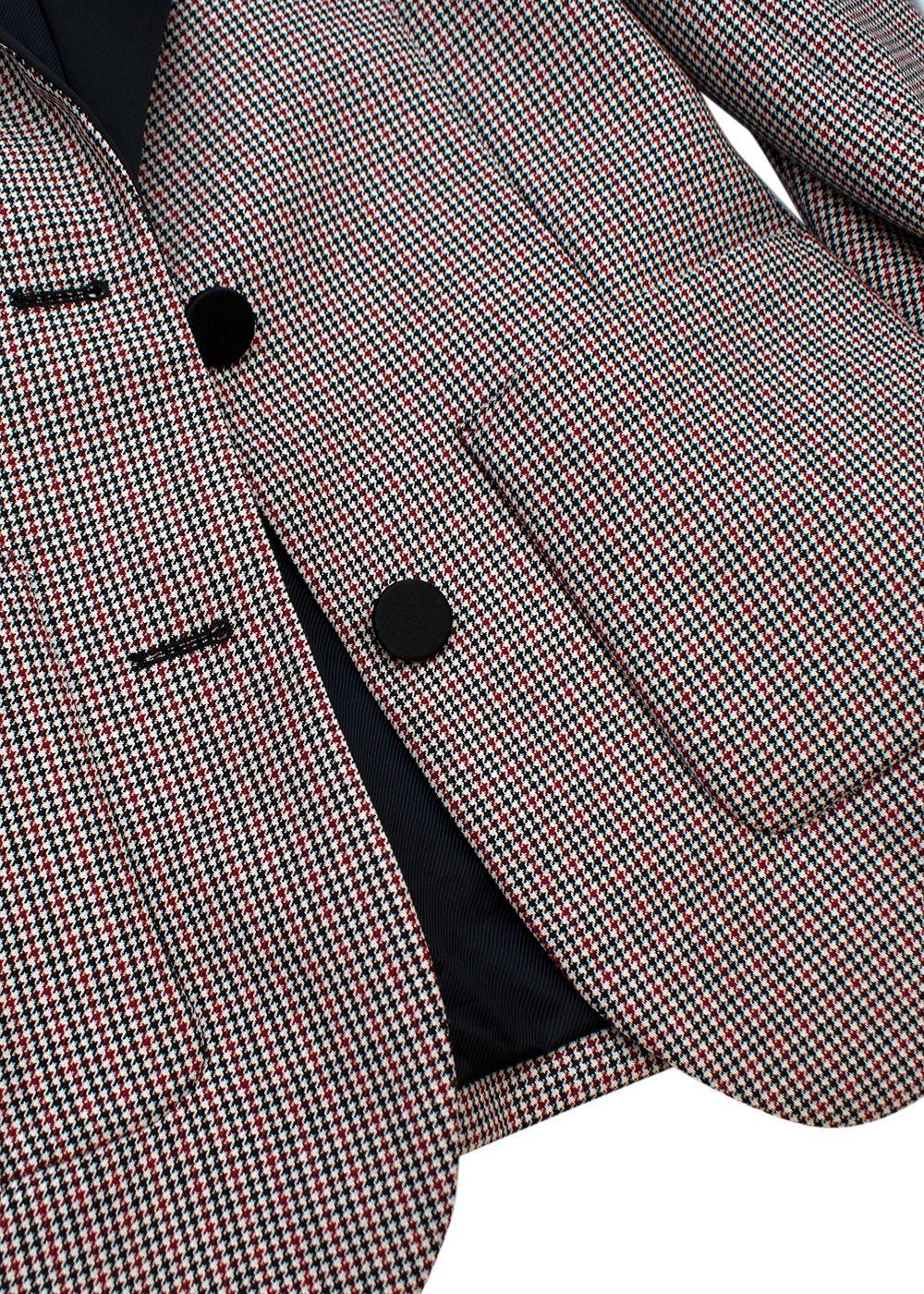 Contrast Lapel Micro Houndstooth Blazer