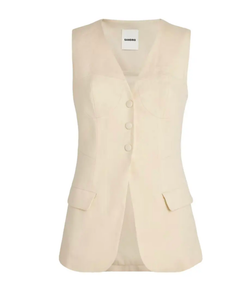 Sandro Linen Sleeveless Jacket
