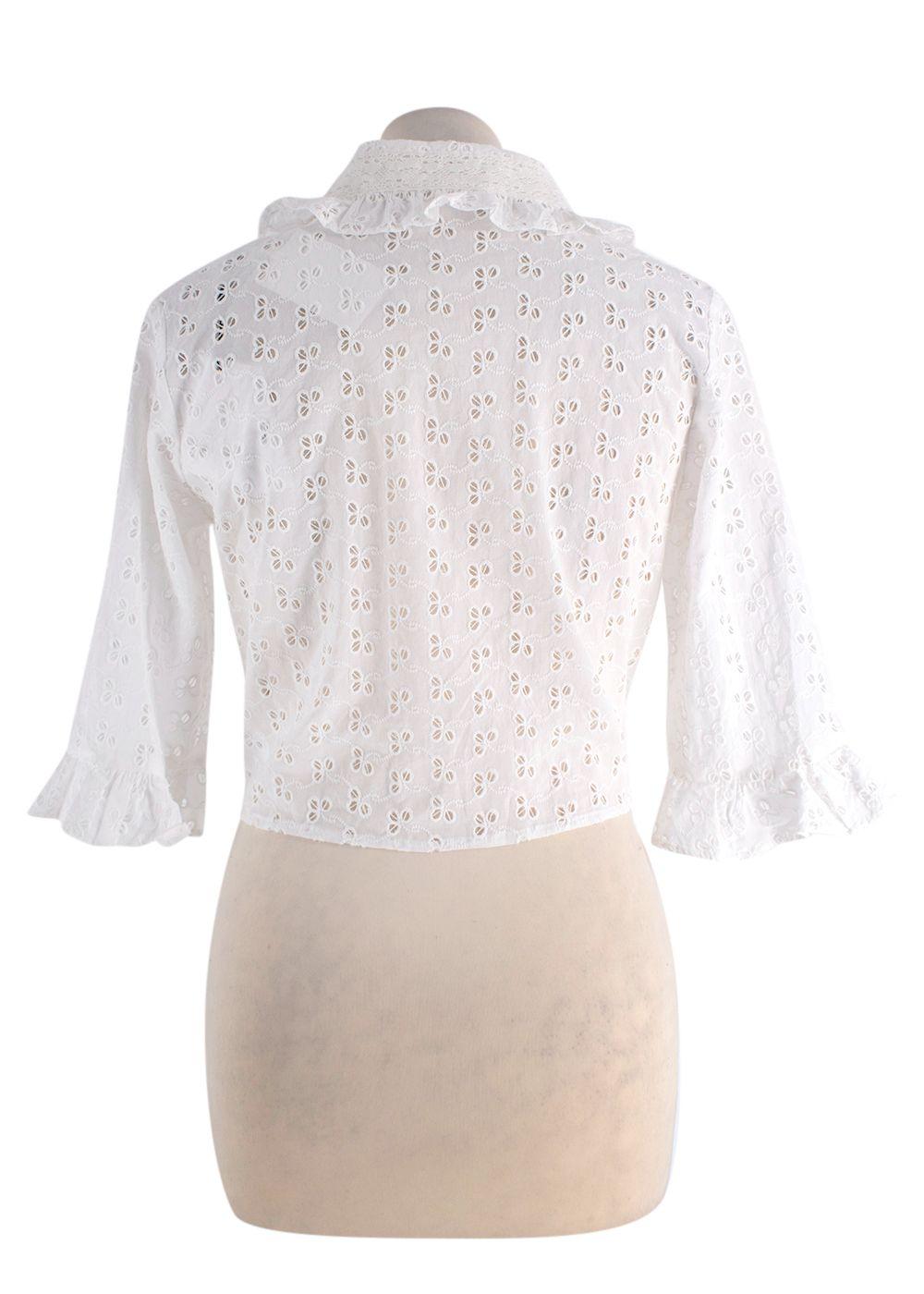 Claudie Pierlot White Bajou Embroidered Tie Front Blouse