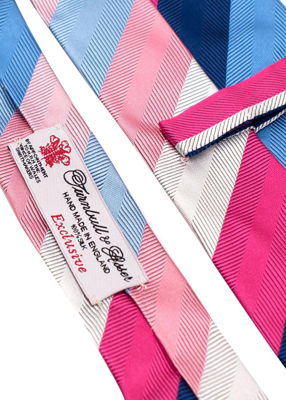 Pink and Blue Diagonal Stripe Silk Tie