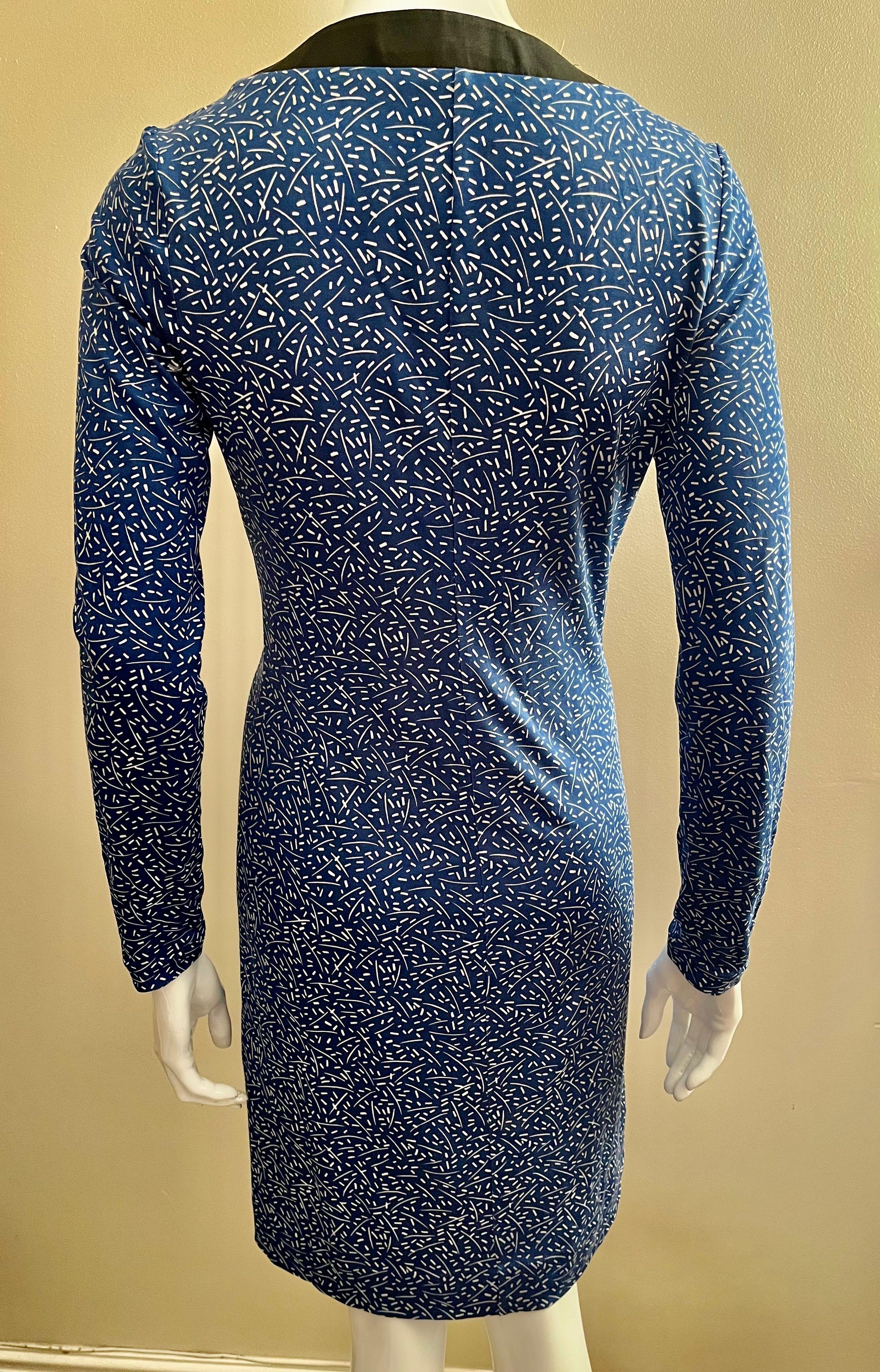 blue & white printed jersey dress