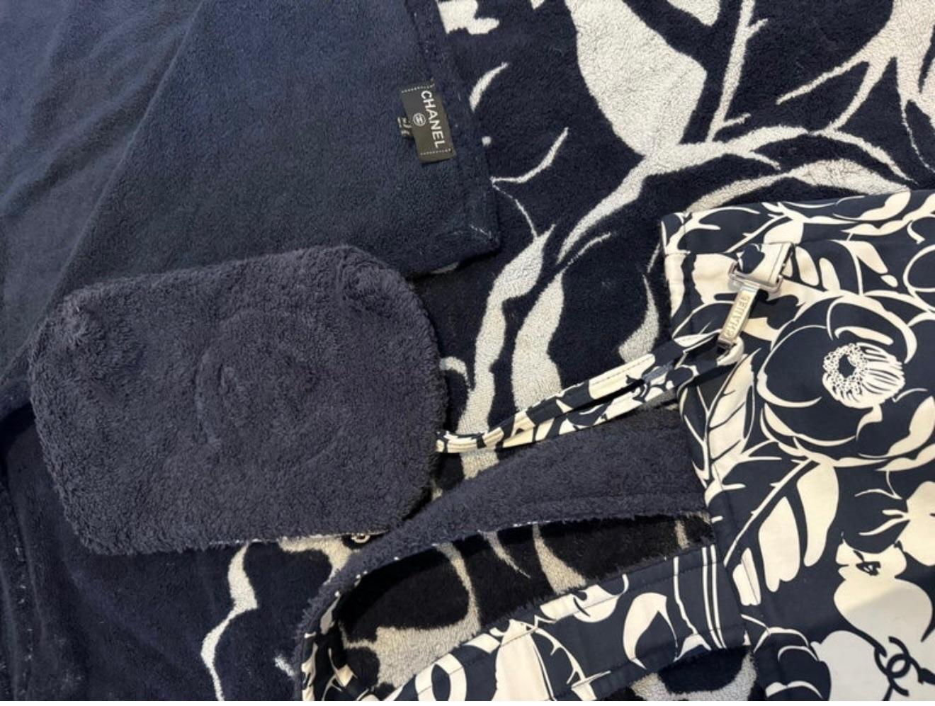 Navy/White Camlia Print Terry Bag, Towel And Pouch