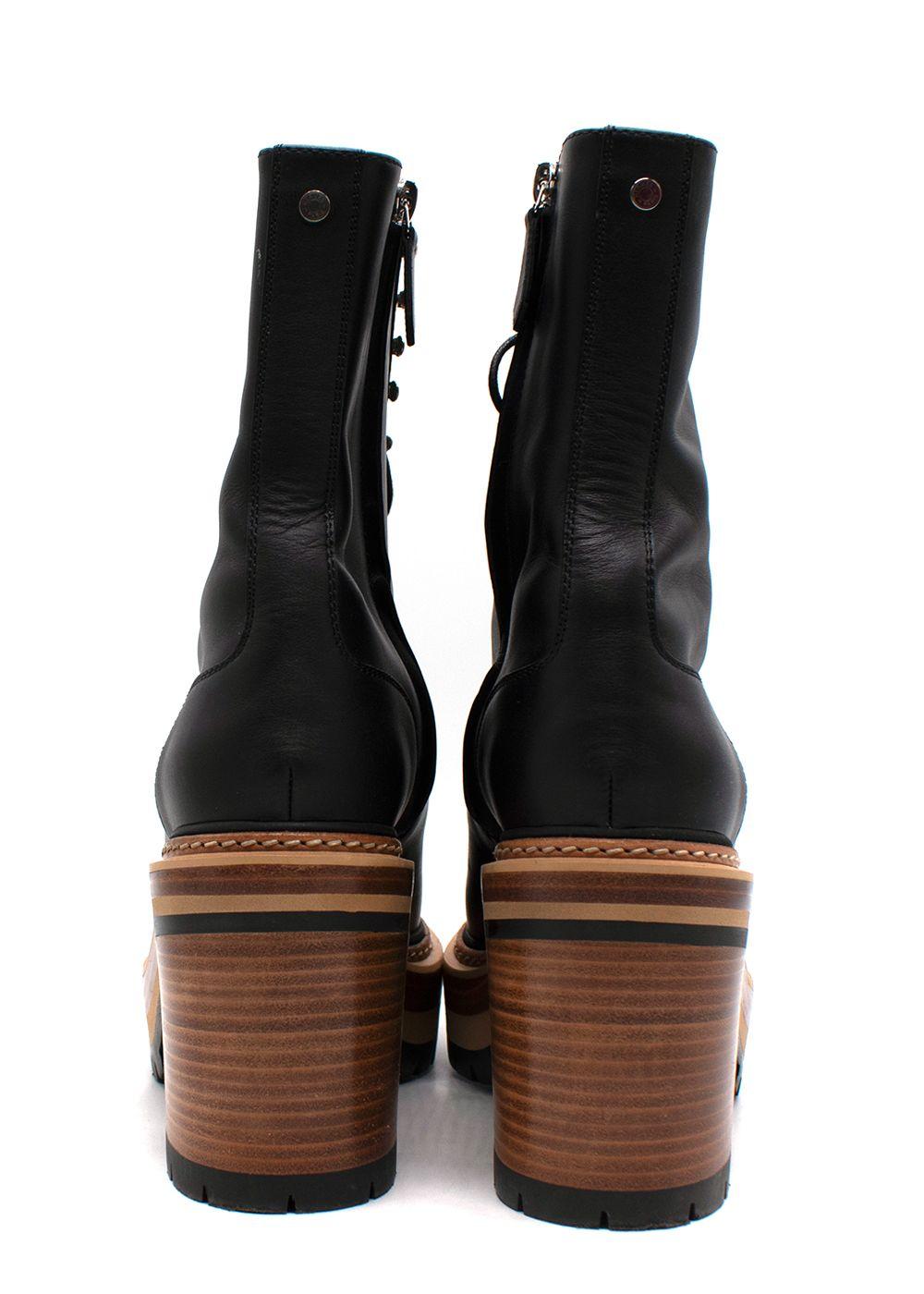 Hermes Black Leather Lace Up Platform Boots