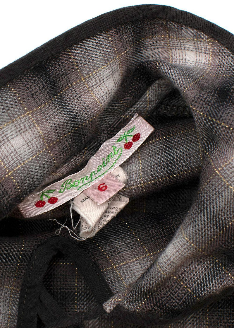 Kids 6Y Grey Monochrome Check Lurex Woven Top