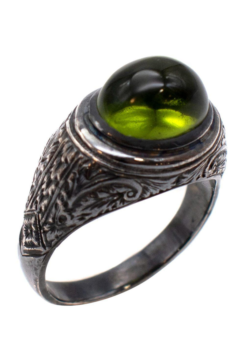 sterling silver & green quartz signet ring - size 6