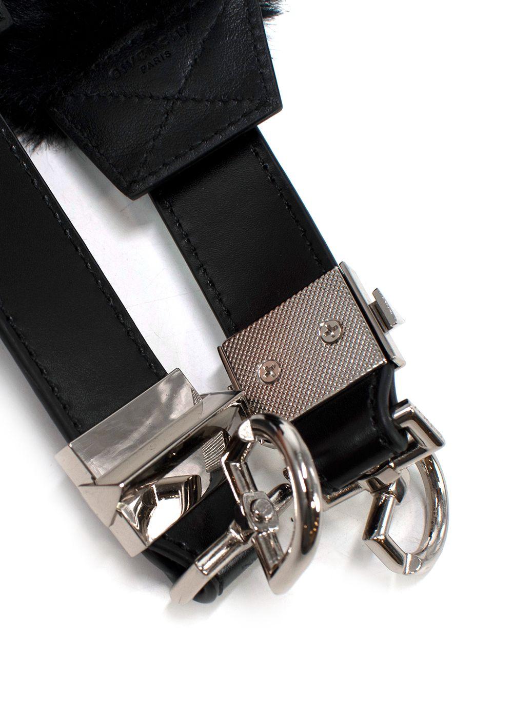 Givenchy Black Faux Fur and Leather Logo Bag Strap