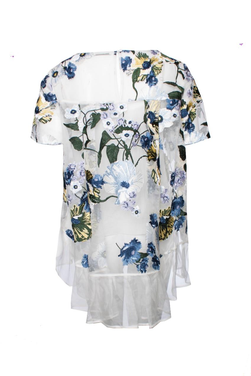Erdem Blue Noelle Floral-embroidered Top
