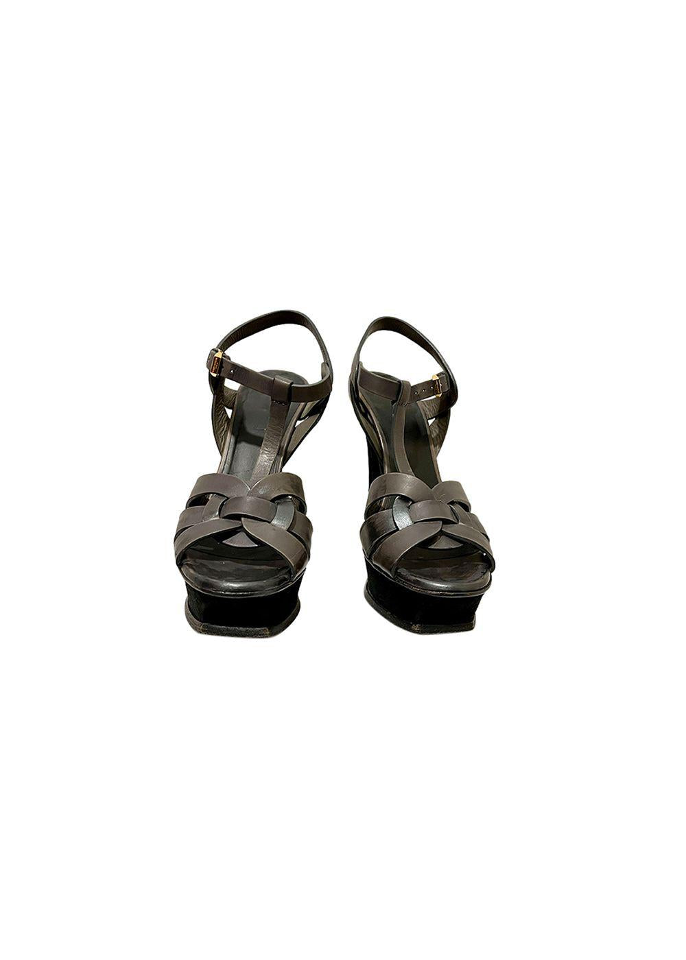 grey leather Tribute platform heeled sandals