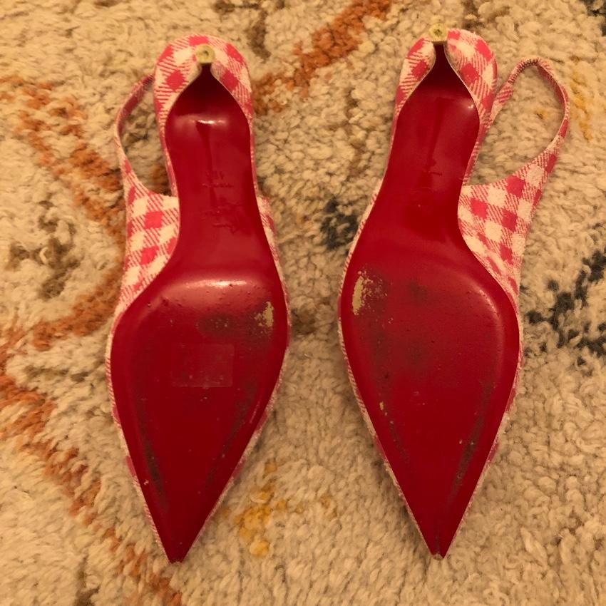 Christian Louboutin Kate Gingham Pointed Toe 55mm Slingback Pump