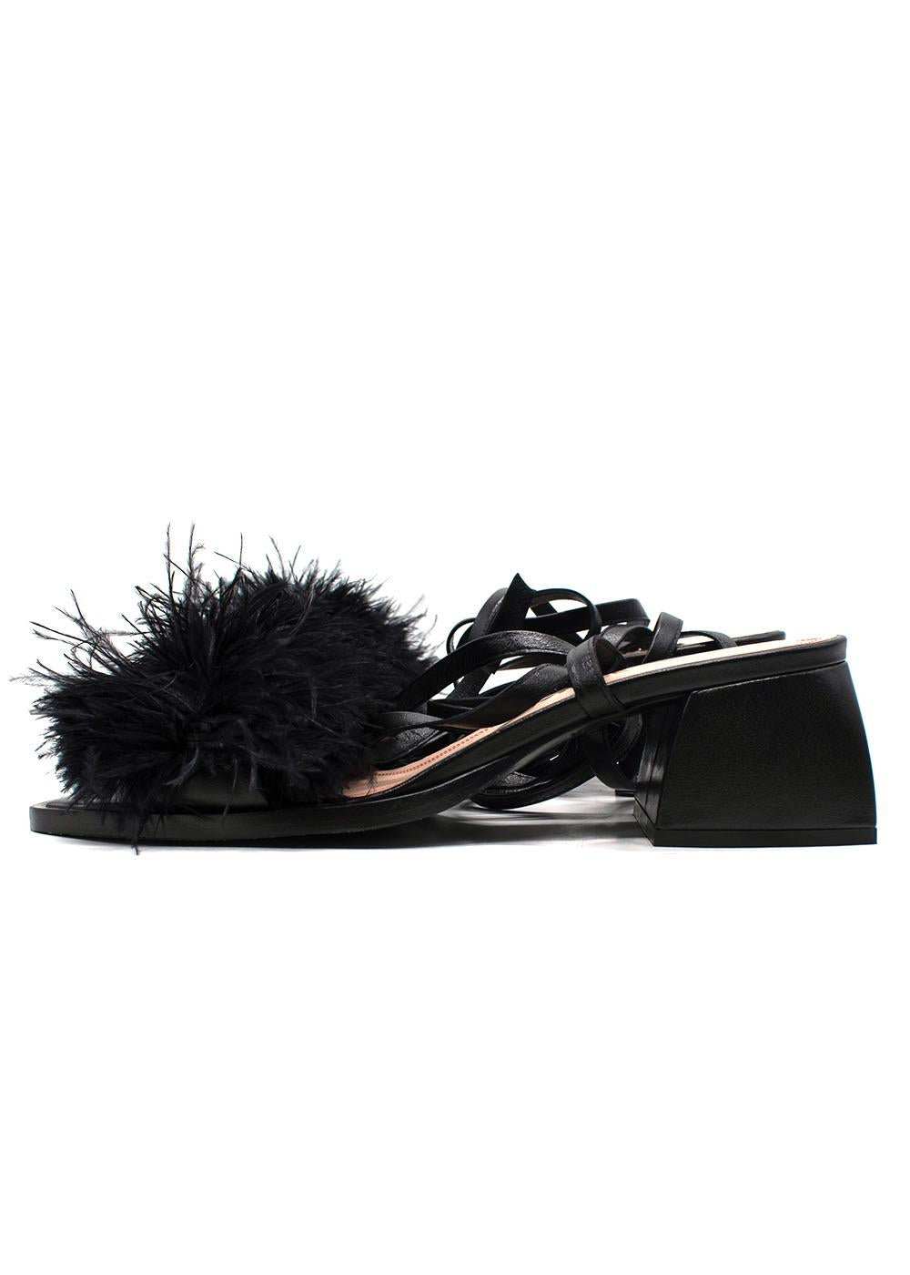 Nodaleto Black Feather Embellished Wrap Around Heels