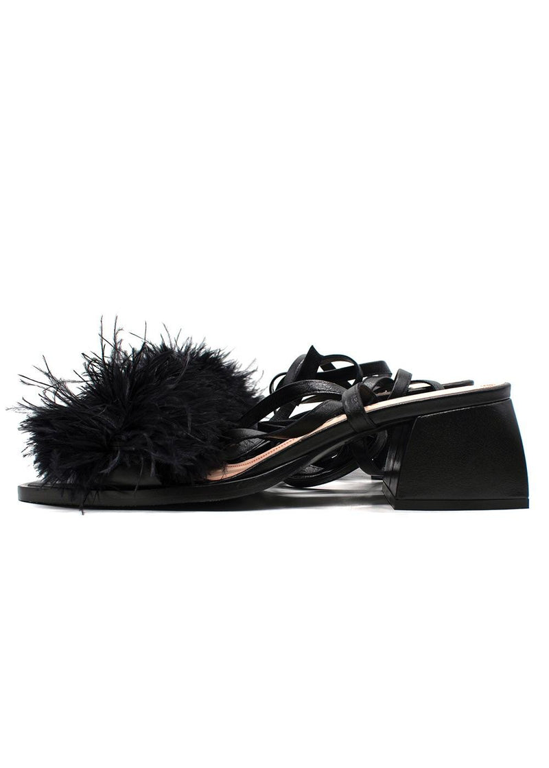 Nodaleto Black Feather Embellished Wrap Around Heels
