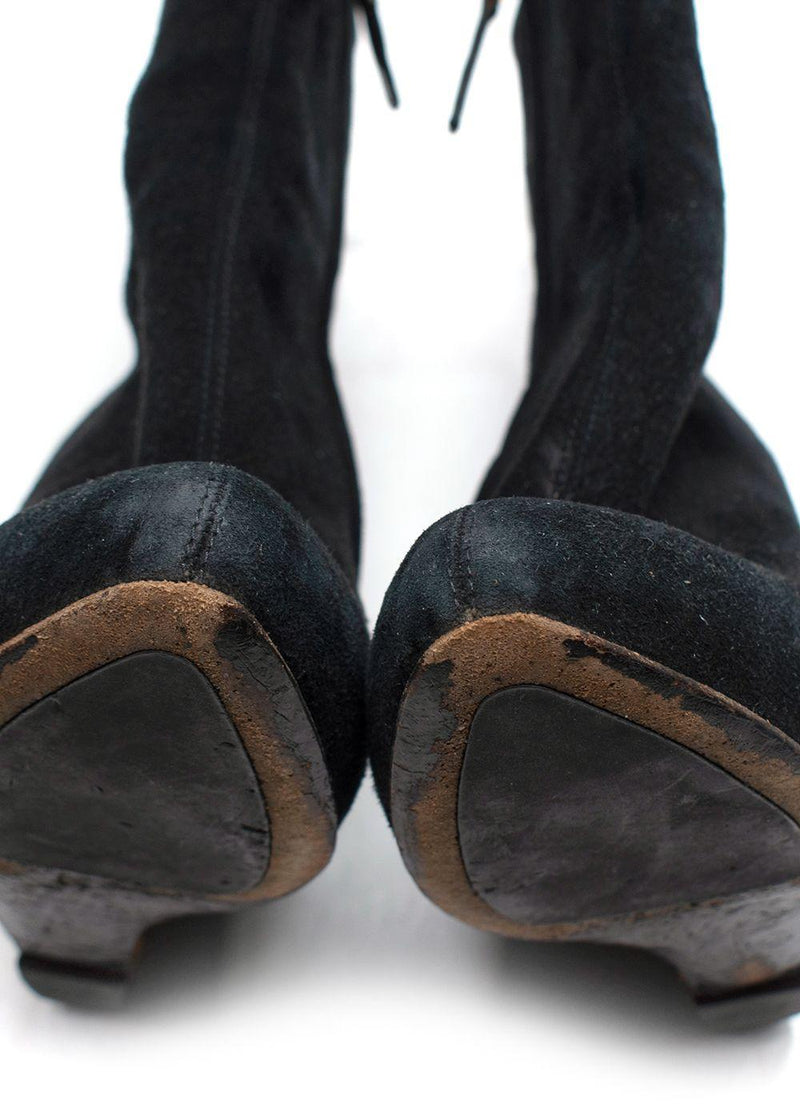 Giuseppe Zanotti Black Suede Wedge Ankle Boots Leopard Print Heel