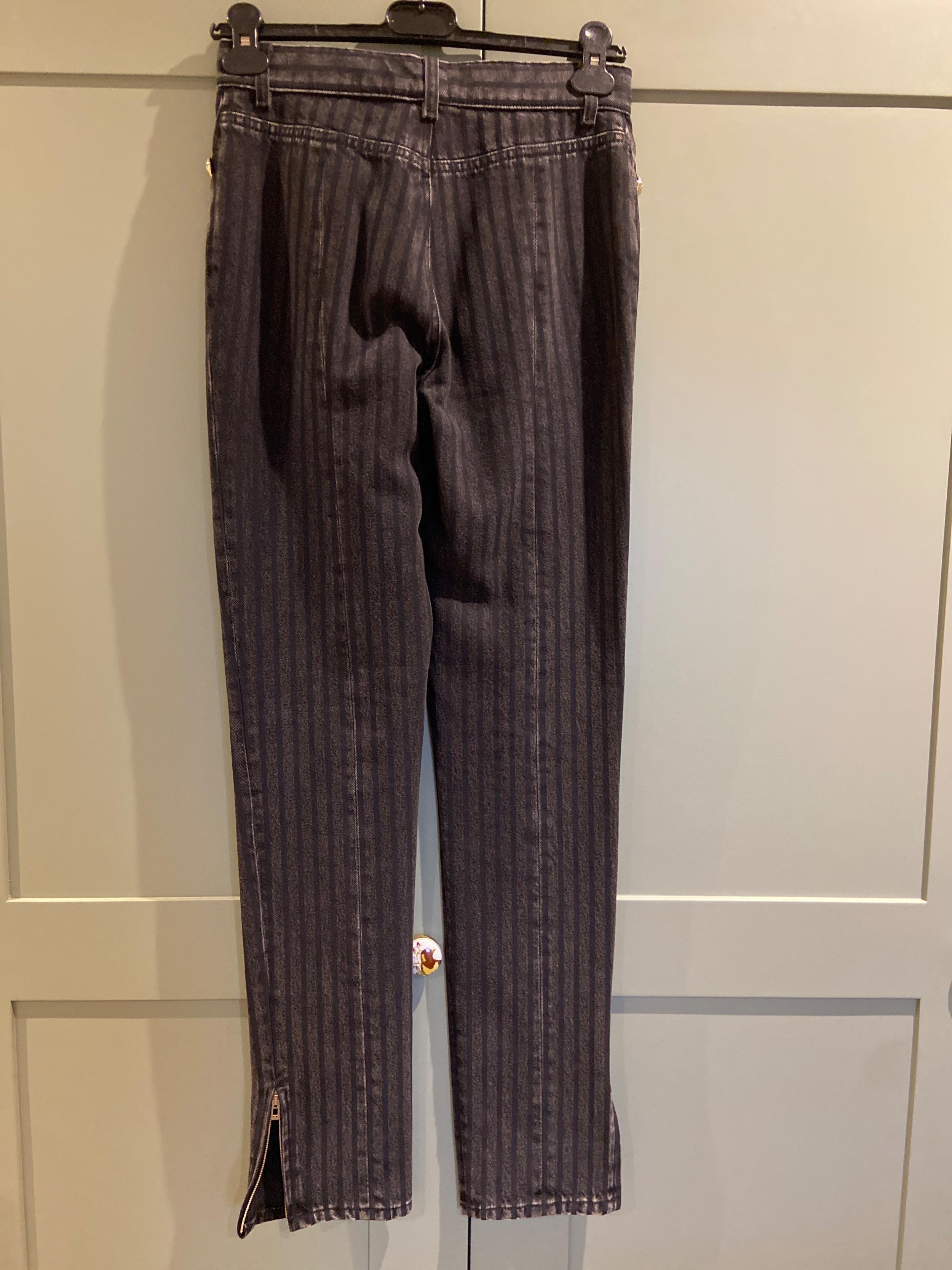 Chanel Grey Pinstripe Straight-Leg Jeans