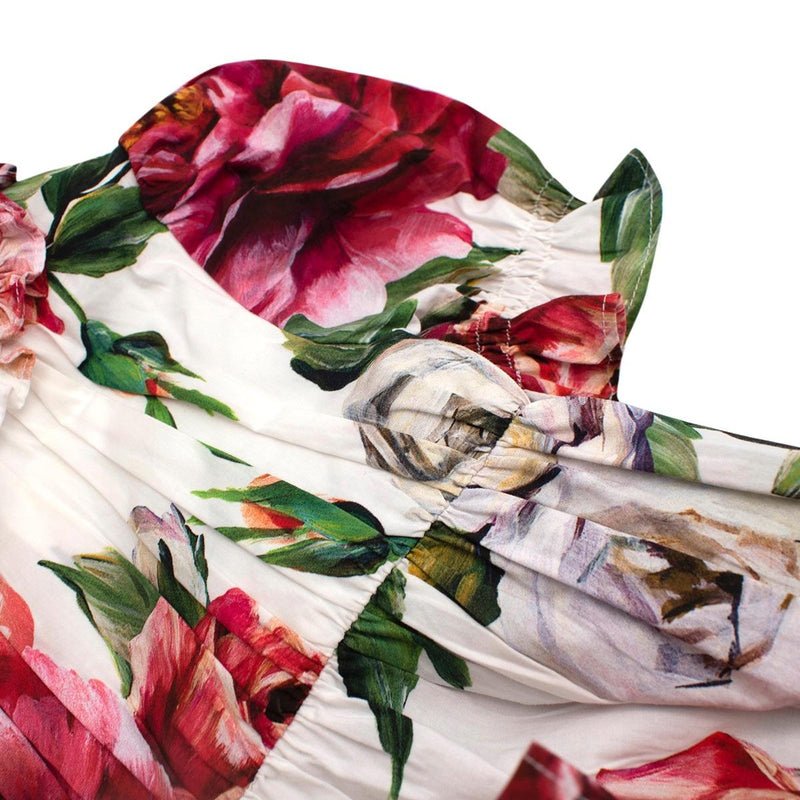 White Rose Print Cotton Dress & Bloomers