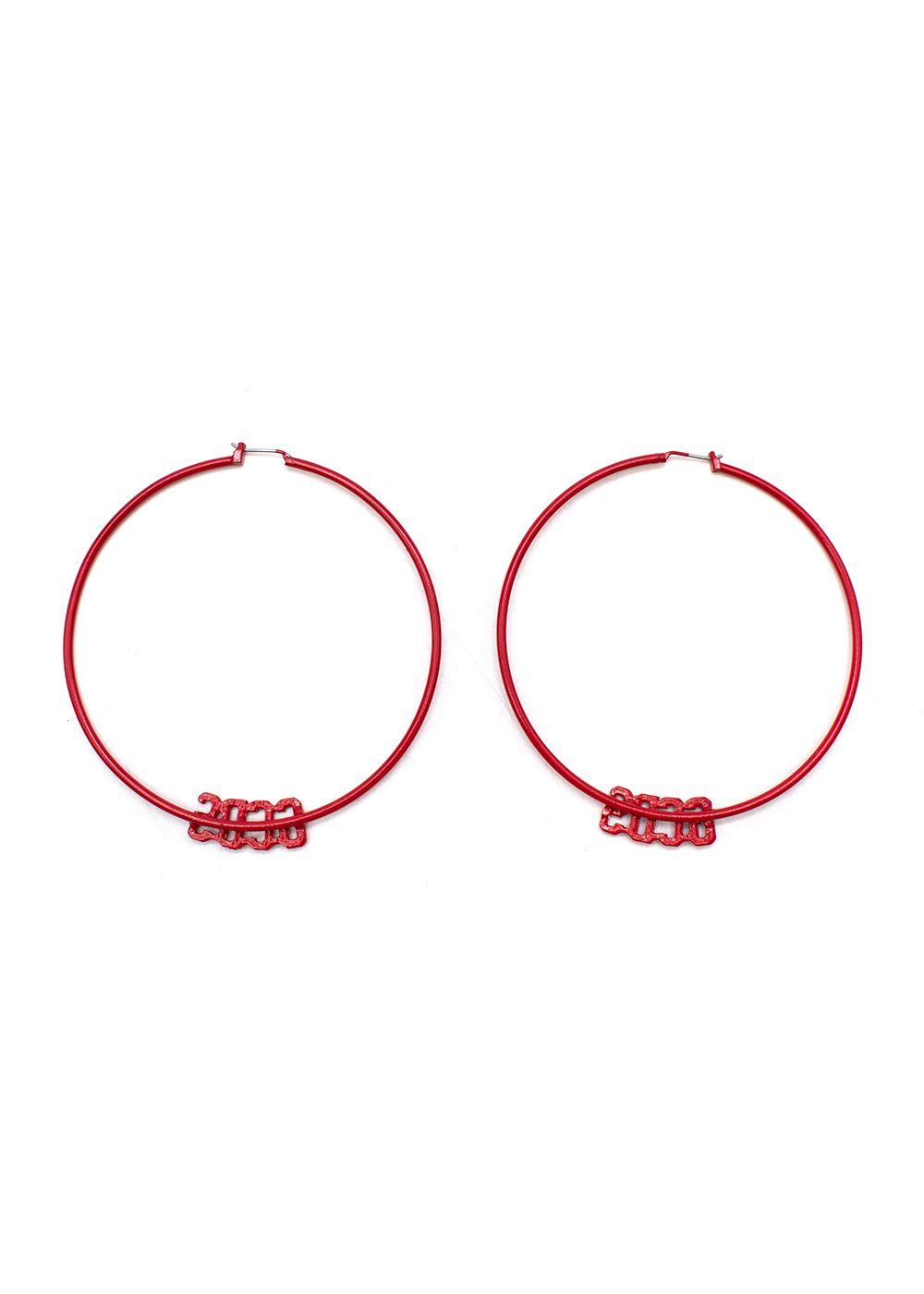 Red enamelled logo hoop earrings