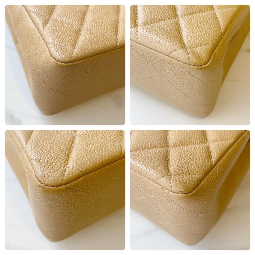 Chanel Beige Caviar Leather Quilted Jumbo Flap Bag