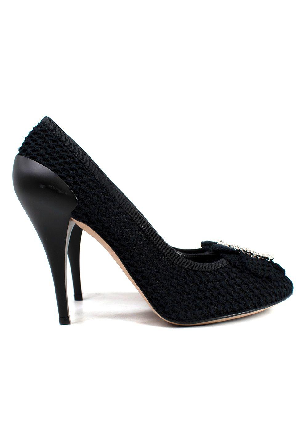 Chanel Black Crochet Floral Applique Heels