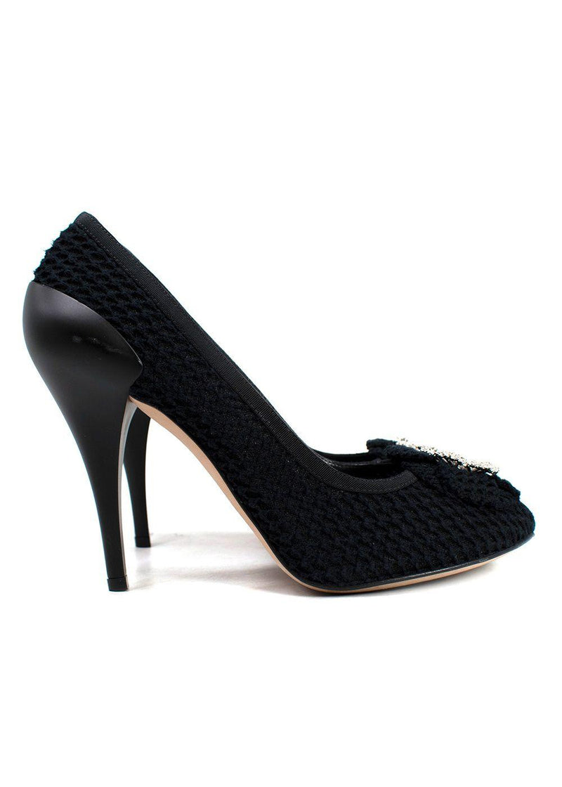 Chanel Black Crochet Floral Applique Heels