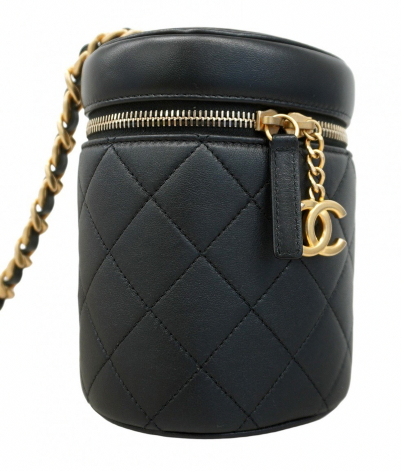 Chanel Black Lambskin Vanity Chain Shoulder Bag with Gold CC Logo detail