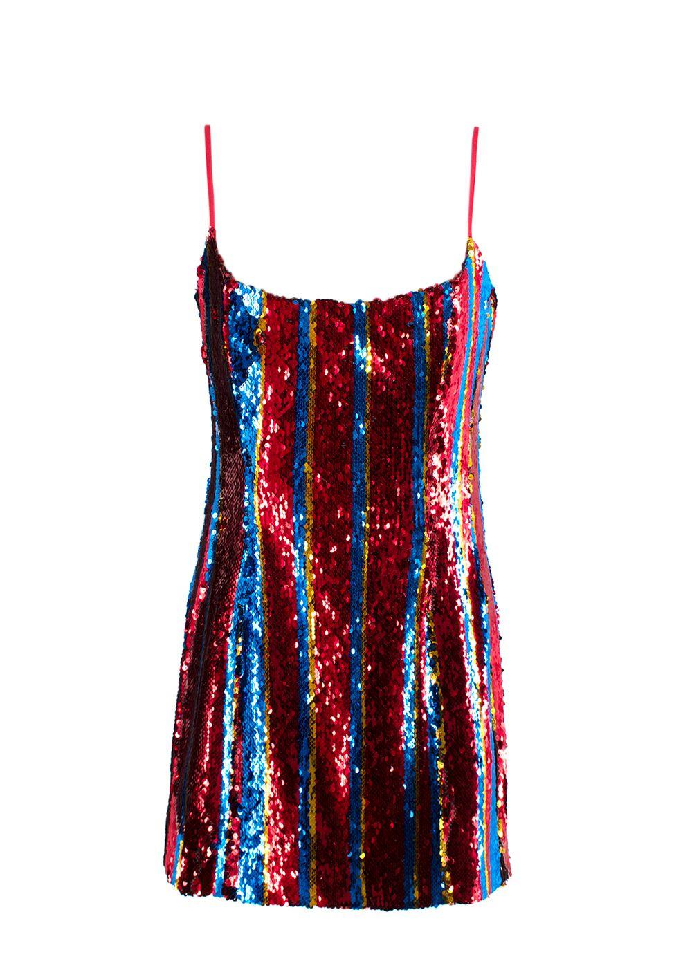 Halpern Red Striped Sequin Mini Dress