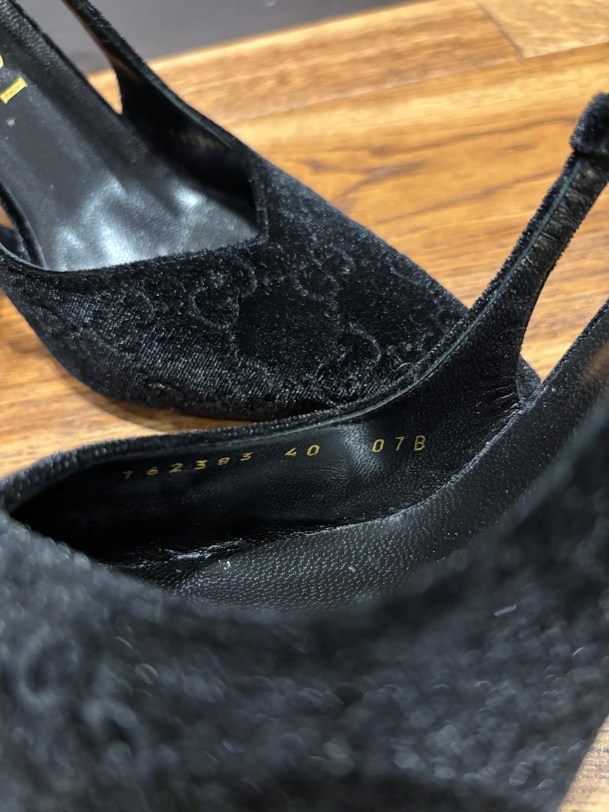 Gucci Black GG Velvet Heeled Sandals