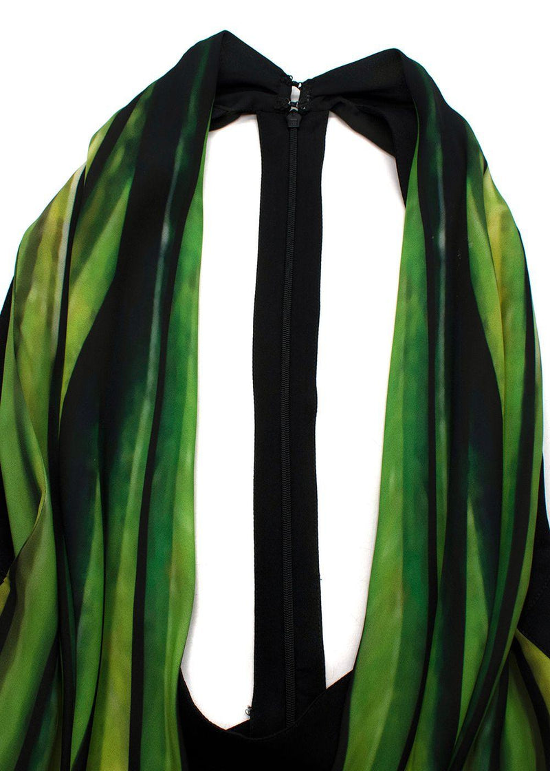 RUNWAY Elie Saab Green Patterned Deep Plunge Gown