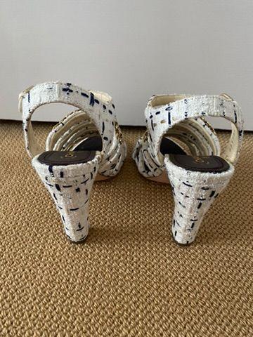 Chanel Tweed Chain Embellished Heeled Sandals