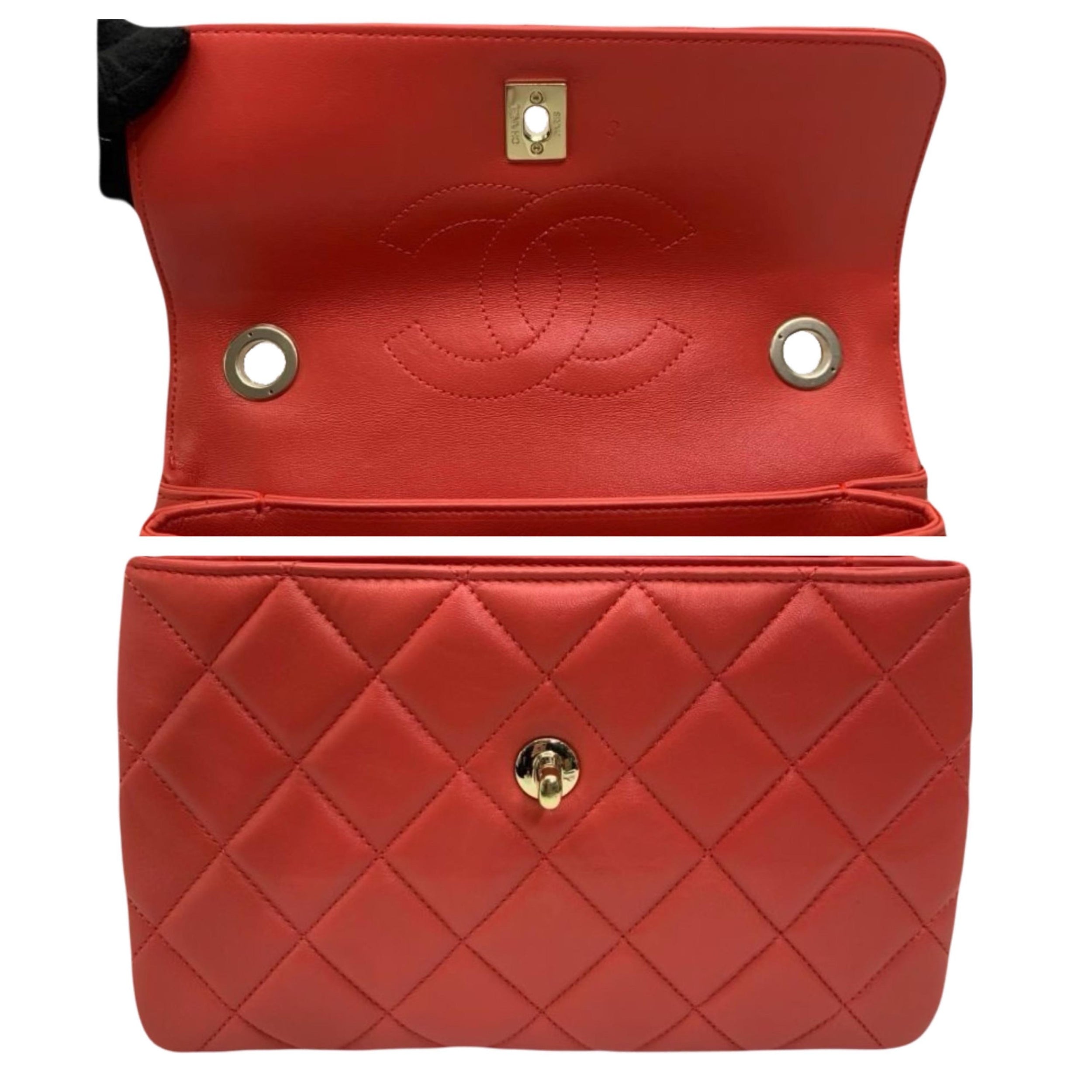 Small Orange Lambskin Trendy CC Flap Bag