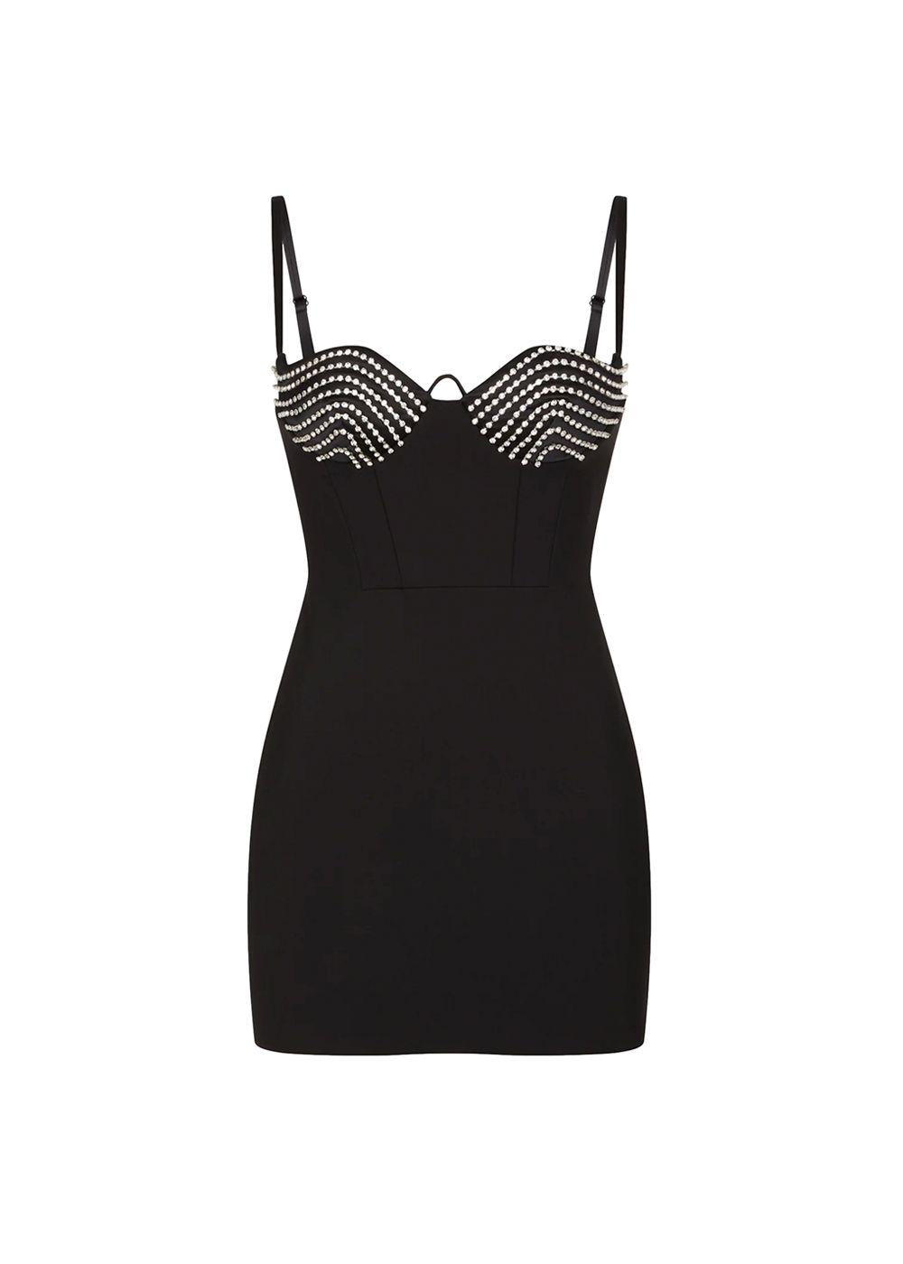 Crystal Cup Black Mini Dress