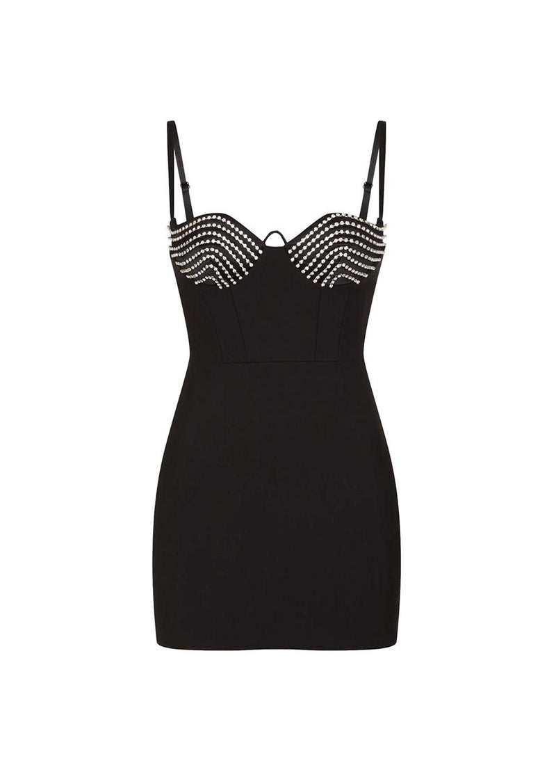 Crystal Cup Black Mini Dress